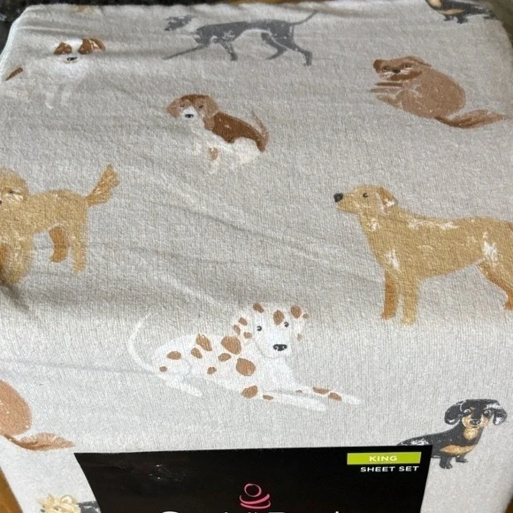 Cuddl Duds Dog Toss Heavyweight Flannel King Sheet Set Winter GIFT NEW
